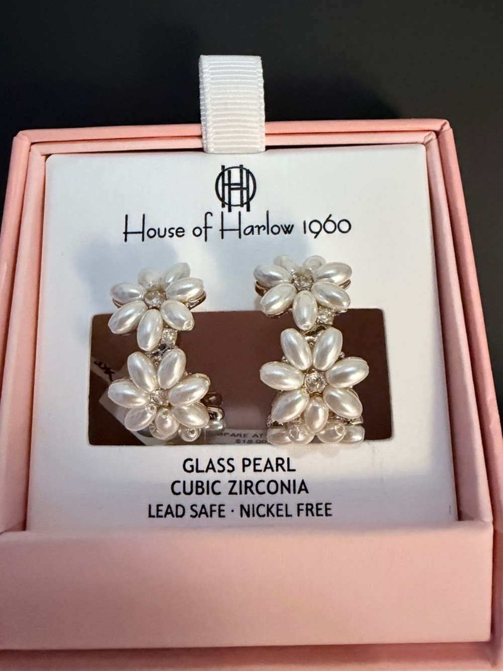 House of Harlow 1960 Glass Pearl White Floral Earrings